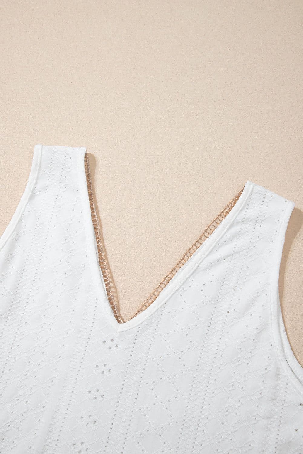 image-White Lace Crochet Tank Top V Neck Loose Fit