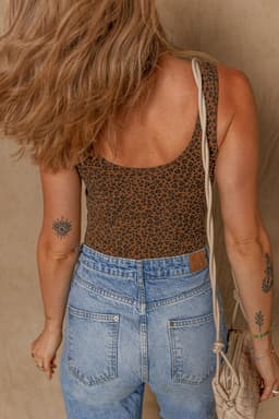image-Brown Leopard Print Sleeveless Scoop Neck Bodysuit