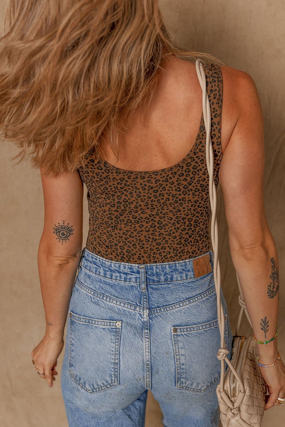 image-Brown Leopard Print Sleeveless Scoop Neck Bodysuit