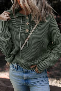 image-Mist Green Mineral Wash Hooded Sweater Ribbed