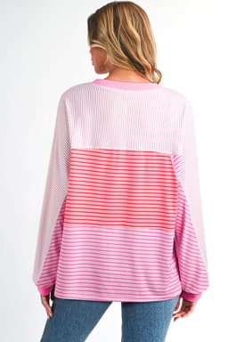 image-Sachet Pink Striped Colorblock Casual Top