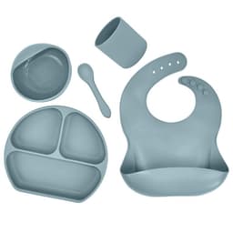 image-Silicone Children's Suction Cup Bowl Bib Baby Dinner Plate Water Cup Complementary Food Bowl Spoon Saliva Pocket Tableware