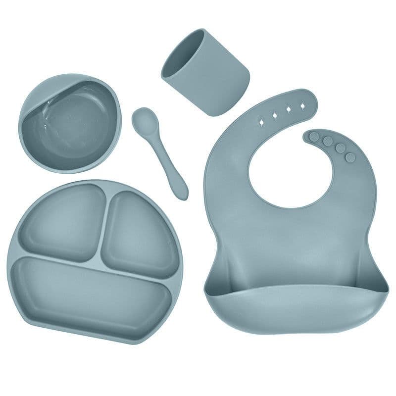 image-Silicone Children's Suction Cup Bowl Bib Baby Dinner Plate Water Cup Complementary Food Bowl Spoon Saliva Pocket Tableware