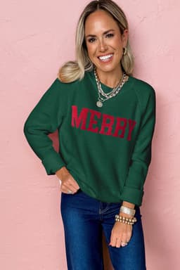 image-Racing Red MERRY Letter Christmas Raglan Sweater
