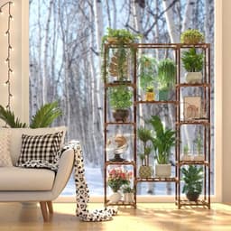 image-Multi-layer Wooden Plant Stand - 12 Tier Flower Pot Holder Rack