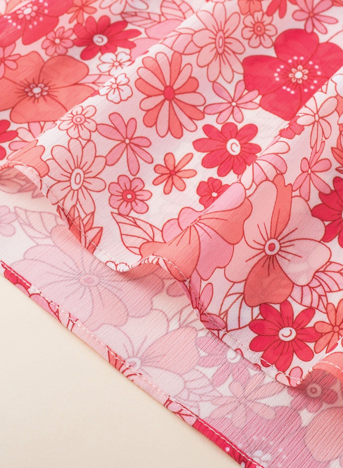 image-Pink Boho Floral V Neck Kimono Blouse - Oversized