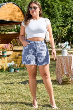 image-Ashleigh Blue Floral Denim Shorts High Waist