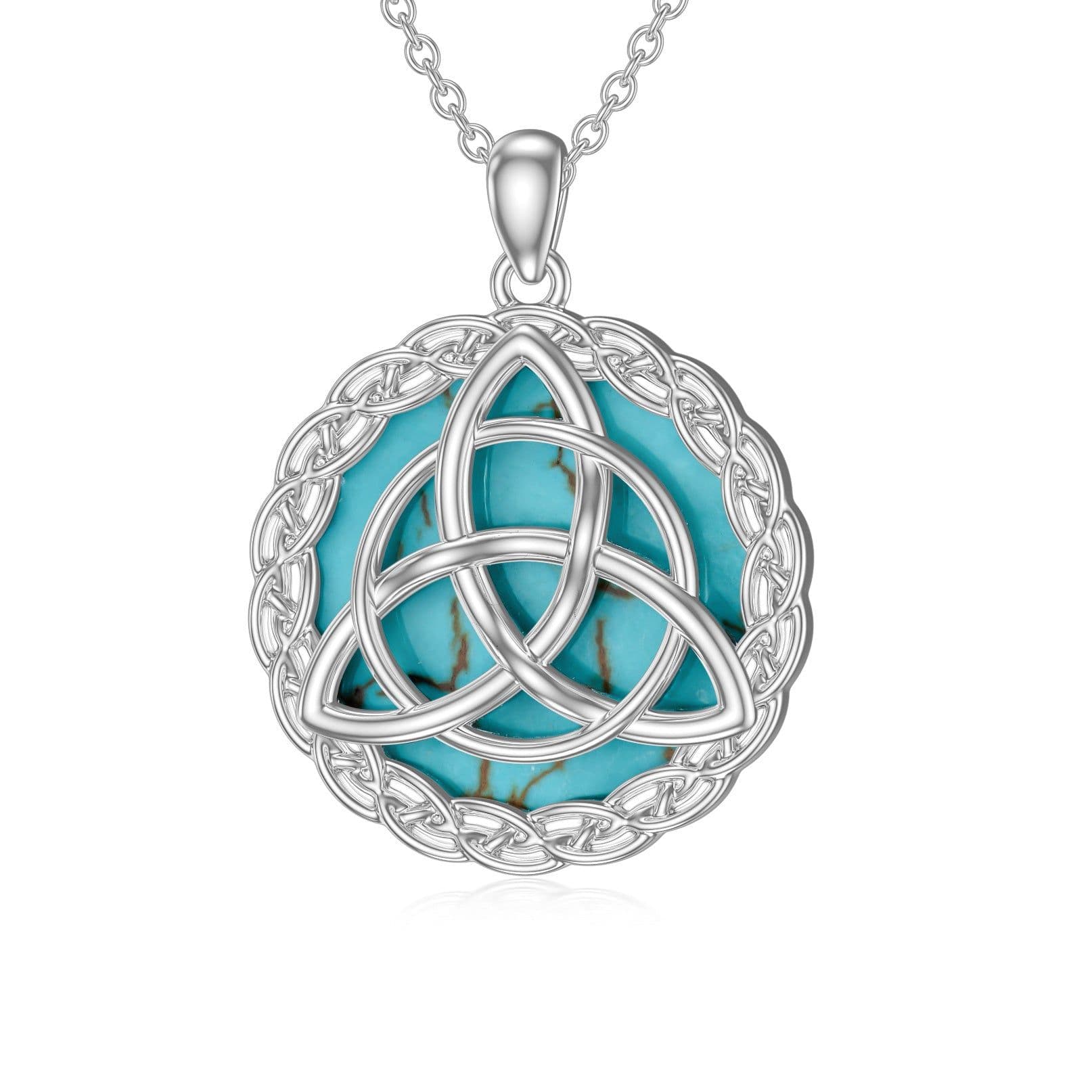image-Celtic Necklace 925 Sterling Silver with Genuine Turquoise Trinity Knot Pendant Good Luck Irish Jewelry Gifts for Women
