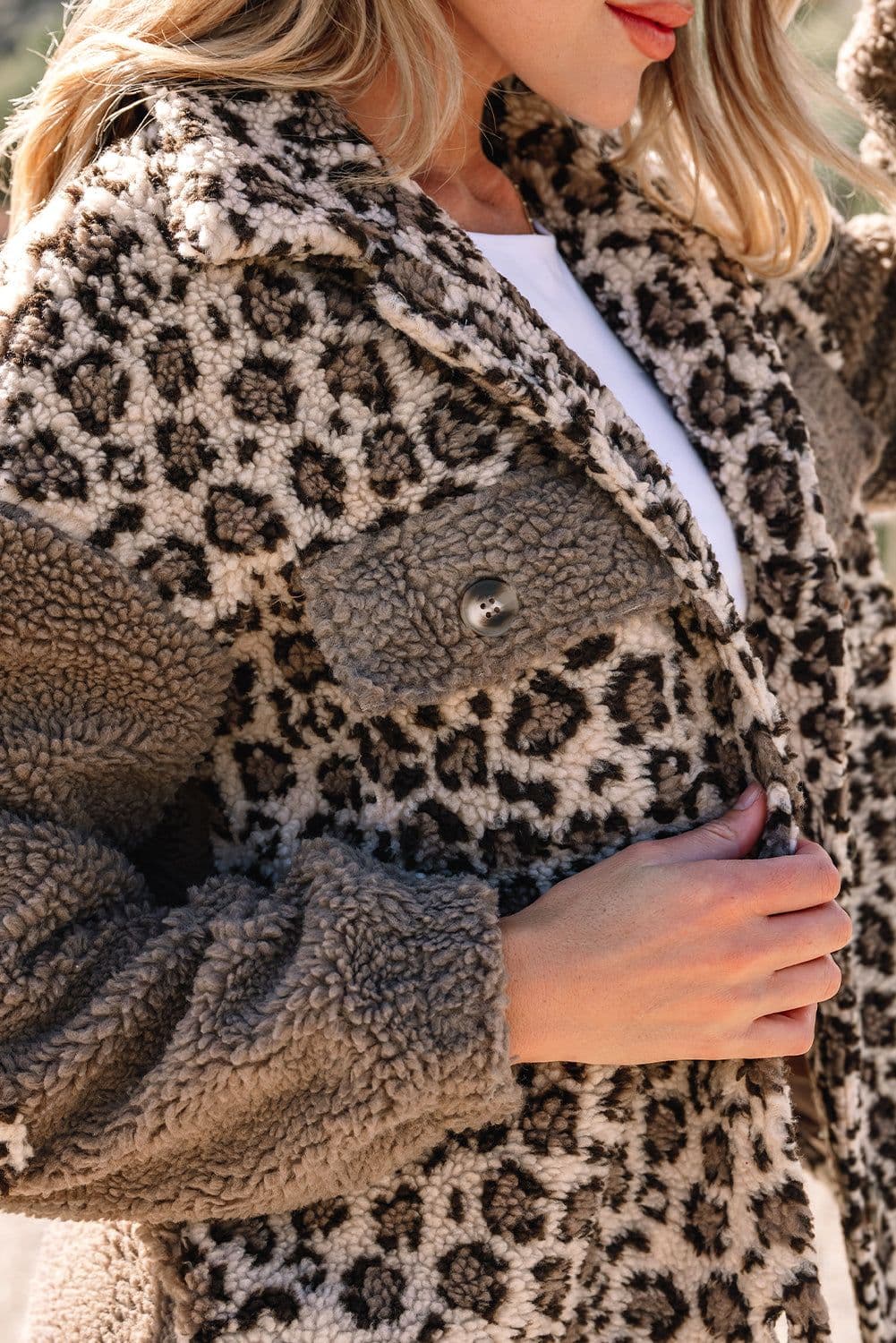 image-Brown Sherpa Leopard Print Jacket