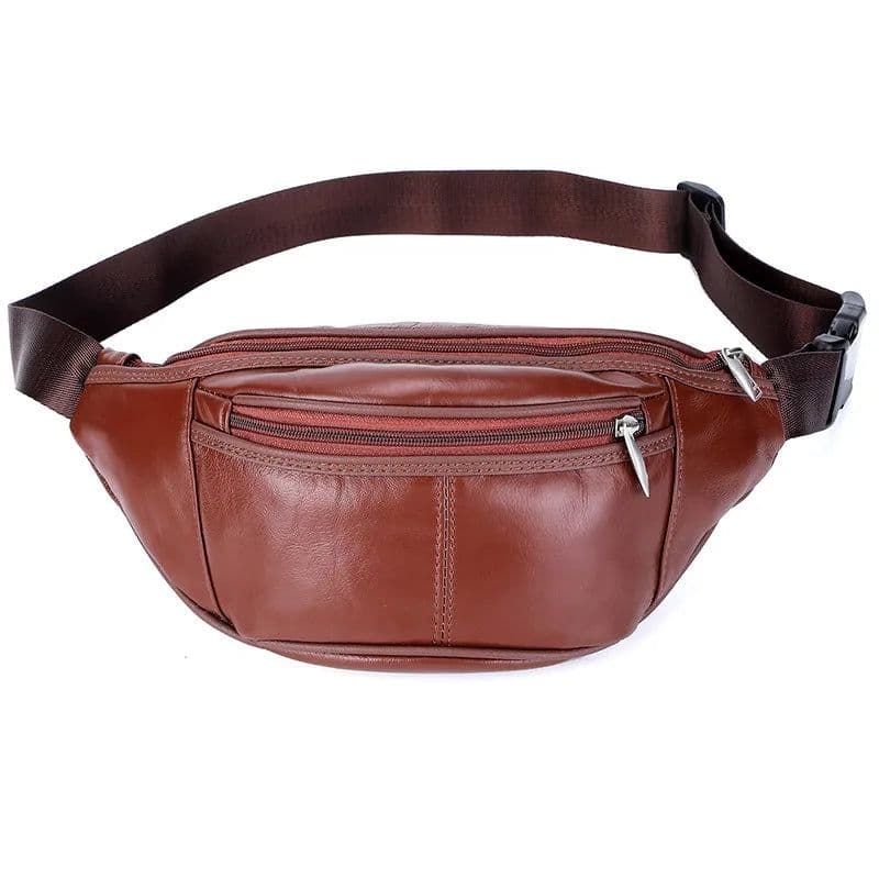 image-Fashion Men Genuine Leather Fanny Bag for Phone Pouch Male Leather Messenger Bags Brand Fanny Pack Male Travel Waist Bag Men