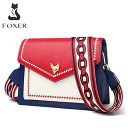 image-FOXER Brand Women Messenger Crossbody Bag Lady Colorful Panelled Flap Designer Shoulder Bag Fashion Split Leather Bag For Female