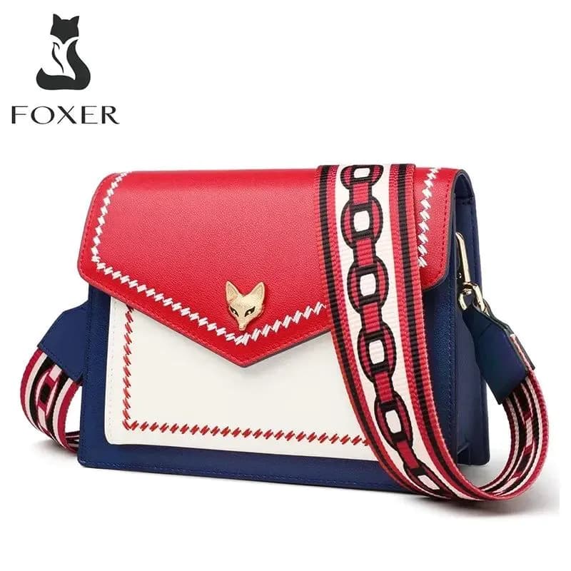 image-FOXER Brand Women Messenger Crossbody Bag Lady Colorful Panelled Flap Designer Shoulder Bag Fashion Split Leather Bag For Female