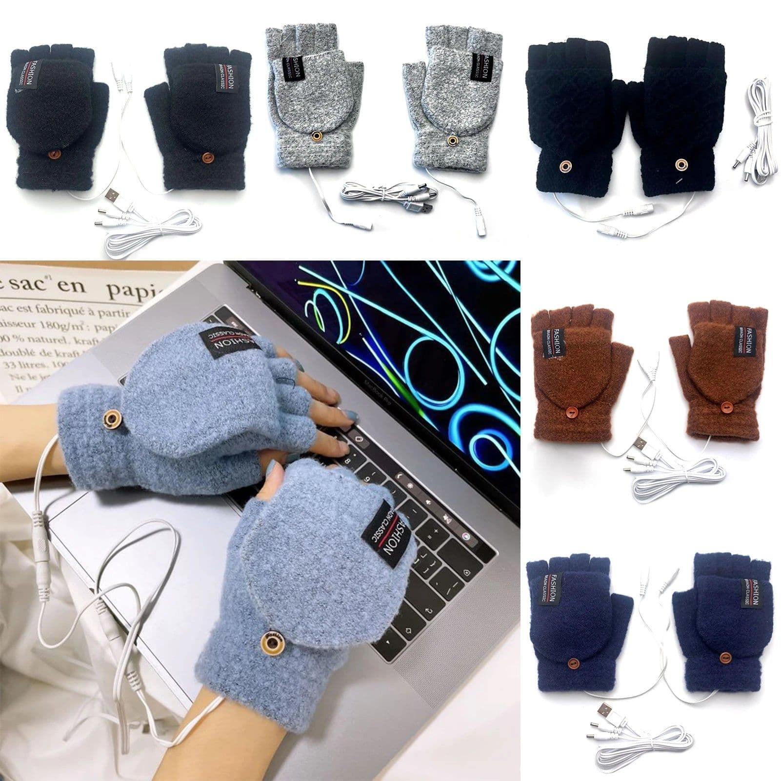 image-USB Electric Heating Half-Finger Gloves Unisex USB Powered Half-Finger Thermal Gloves For Indoor Outdoor