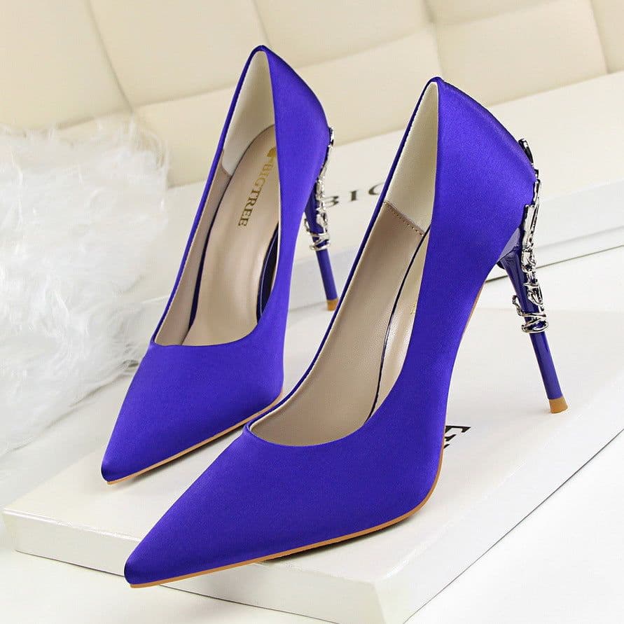 image-9219-2 Korean fashion sexy metal with women's shoes stiletto high-heeled shallow mouth pointed satin slim single shoes wedding shoes