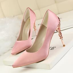 image-9219-2 Korean fashion sexy metal with women's shoes stiletto high-heeled shallow mouth pointed satin slim single shoes wedding shoes