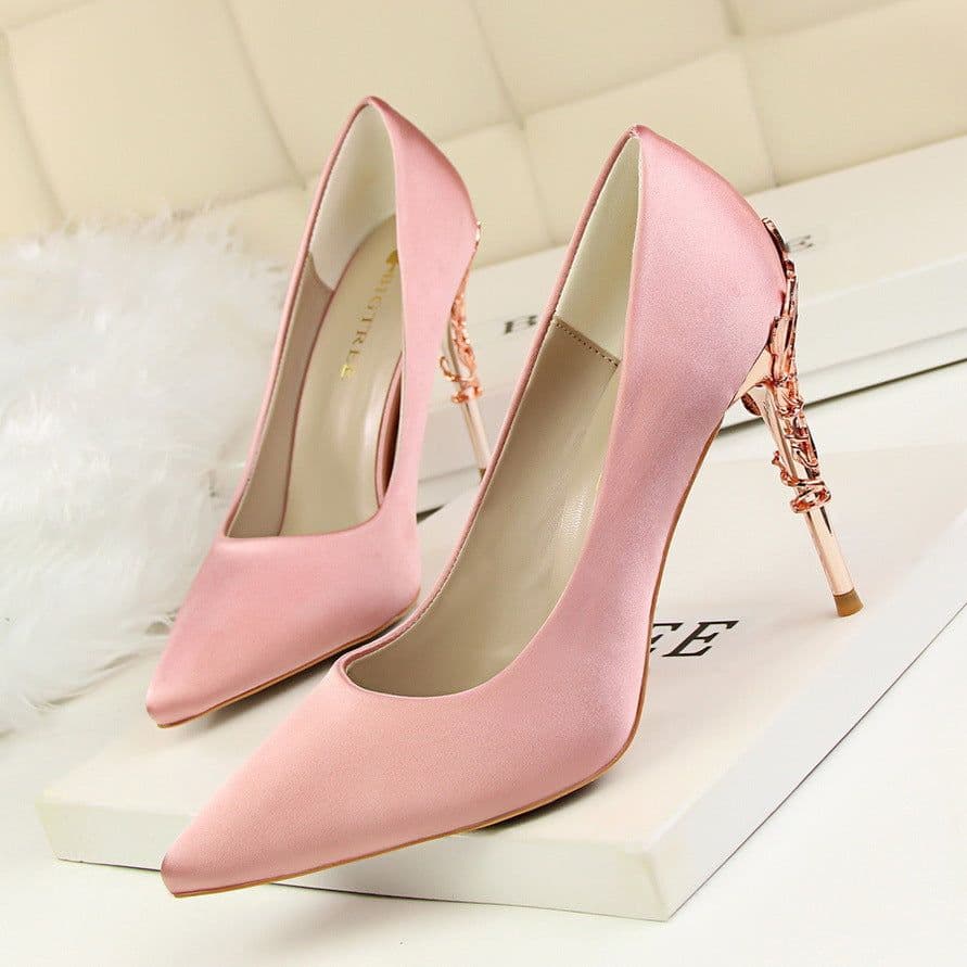image-9219-2 Korean fashion sexy metal with women's shoes stiletto high-heeled shallow mouth pointed satin slim single shoes wedding shoes