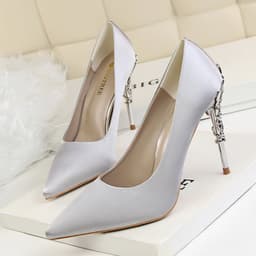 image-9219-2 Korean fashion sexy metal with women's shoes stiletto high-heeled shallow mouth pointed satin slim single shoes wedding shoes