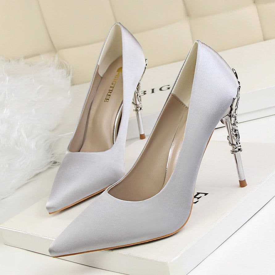 image-9219-2 Korean fashion sexy metal with women's shoes stiletto high-heeled shallow mouth pointed satin slim single shoes wedding shoes
