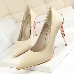 image-9219-2 Korean fashion sexy metal with women's shoes stiletto high-heeled shallow mouth pointed satin slim single shoes wedding shoes