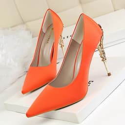image-9219-2 Korean fashion sexy metal with women's shoes stiletto high-heeled shallow mouth pointed satin slim single shoes wedding shoes