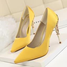 image-9219-2 Korean fashion sexy metal with women's shoes stiletto high-heeled shallow mouth pointed satin slim single shoes wedding shoes