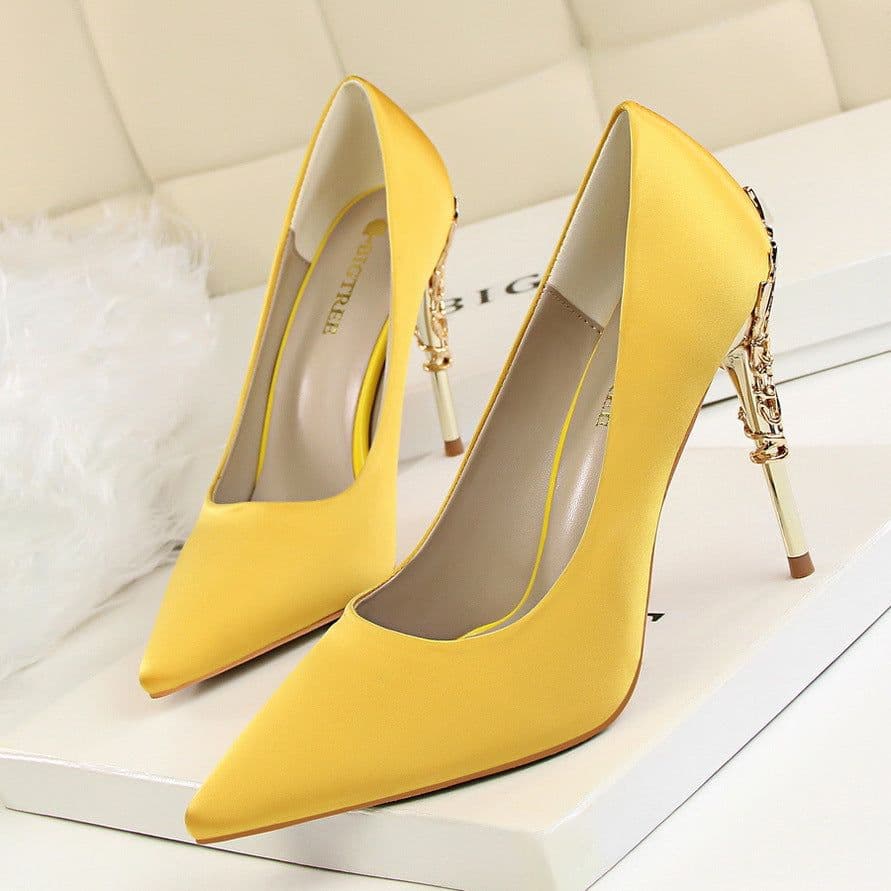image-9219-2 Korean fashion sexy metal with women's shoes stiletto high-heeled shallow mouth pointed satin slim single shoes wedding shoes