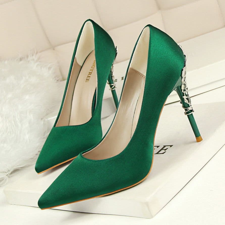 image-9219-2 Korean fashion sexy metal with women's shoes stiletto high-heeled shallow mouth pointed satin slim single shoes wedding shoes