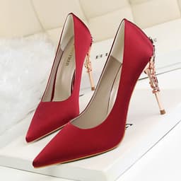 image-9219-2 Korean fashion sexy metal with women's shoes stiletto high-heeled shallow mouth pointed satin slim single shoes wedding shoes