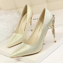 image-9219-2 Korean fashion sexy metal with women's shoes stiletto high-heeled shallow mouth pointed satin slim single shoes wedding shoes