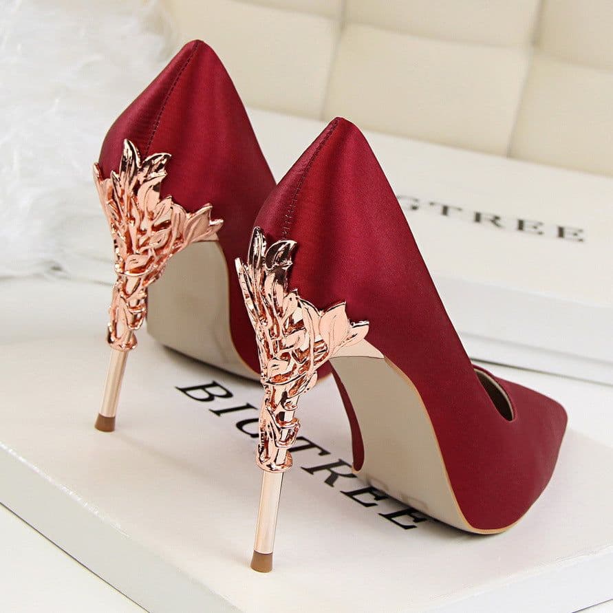 image-9219-2 Korean fashion sexy metal with women's shoes stiletto high-heeled shallow mouth pointed satin slim single shoes wedding shoes
