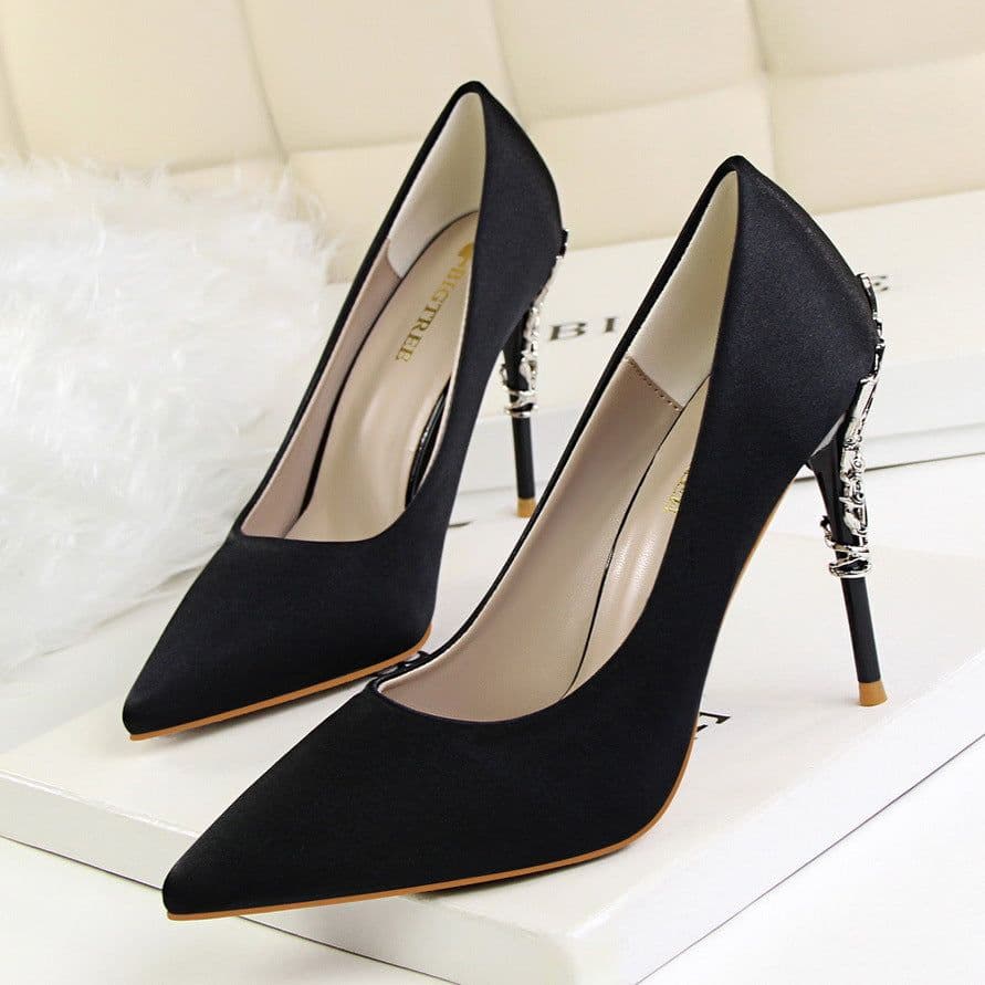 image-9219-2 Korean fashion sexy metal with women's shoes stiletto high-heeled shallow mouth pointed satin slim single shoes wedding shoes