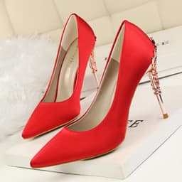 image-9219-2 Korean fashion sexy metal with women's shoes stiletto high-heeled shallow mouth pointed satin slim single shoes wedding shoes