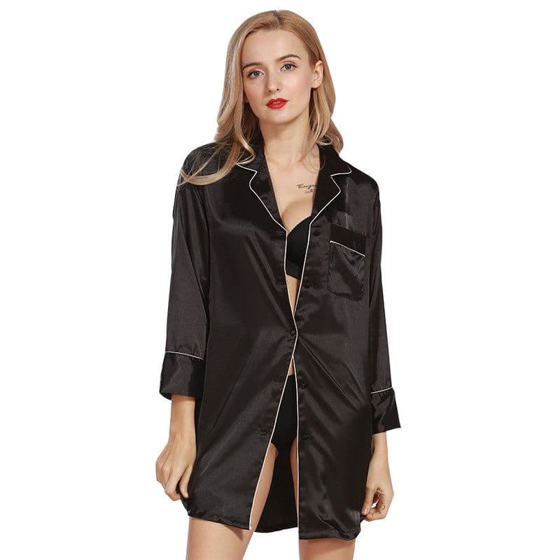 image-Wei M models silk sexy ladies nightdress summer silk shirt women's pajamas home service a generation