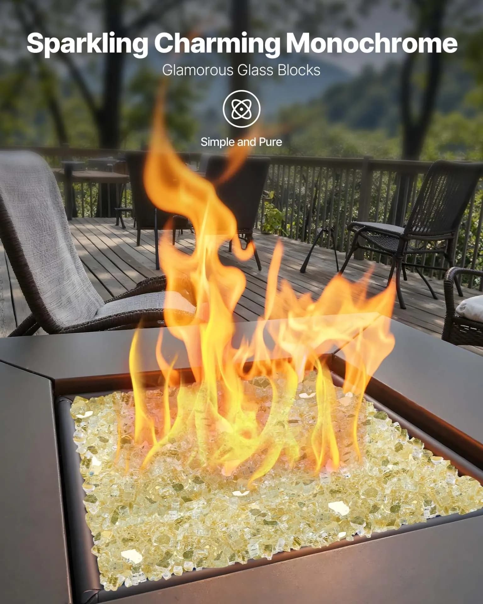 image-VEVOR Fire Glass, 10 LBS / 4.5 KG High-Temperature Resistant Fireplace Rocks, 1/2-Inch / 12.7 mm Reflective & Smokeless Firepit Glass Rock, High Luster Stone Landscaping for Fire Pit Table, Gold