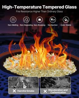 image-VEVOR Fire Glass, 10 LBS / 4.5 KG High-Temperature Resistant Fireplace Rocks, 1/2-Inch / 12.7 mm Reflective & Smokeless Firepit Glass Rock, High Luster Stone Landscaping for Fire Pit Table, Gold