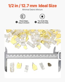 image-VEVOR Fire Glass, 10 LBS / 4.5 KG High-Temperature Resistant Fireplace Rocks, 1/2-Inch / 12.7 mm Reflective & Smokeless Firepit Glass Rock, High Luster Stone Landscaping for Fire Pit Table, Gold