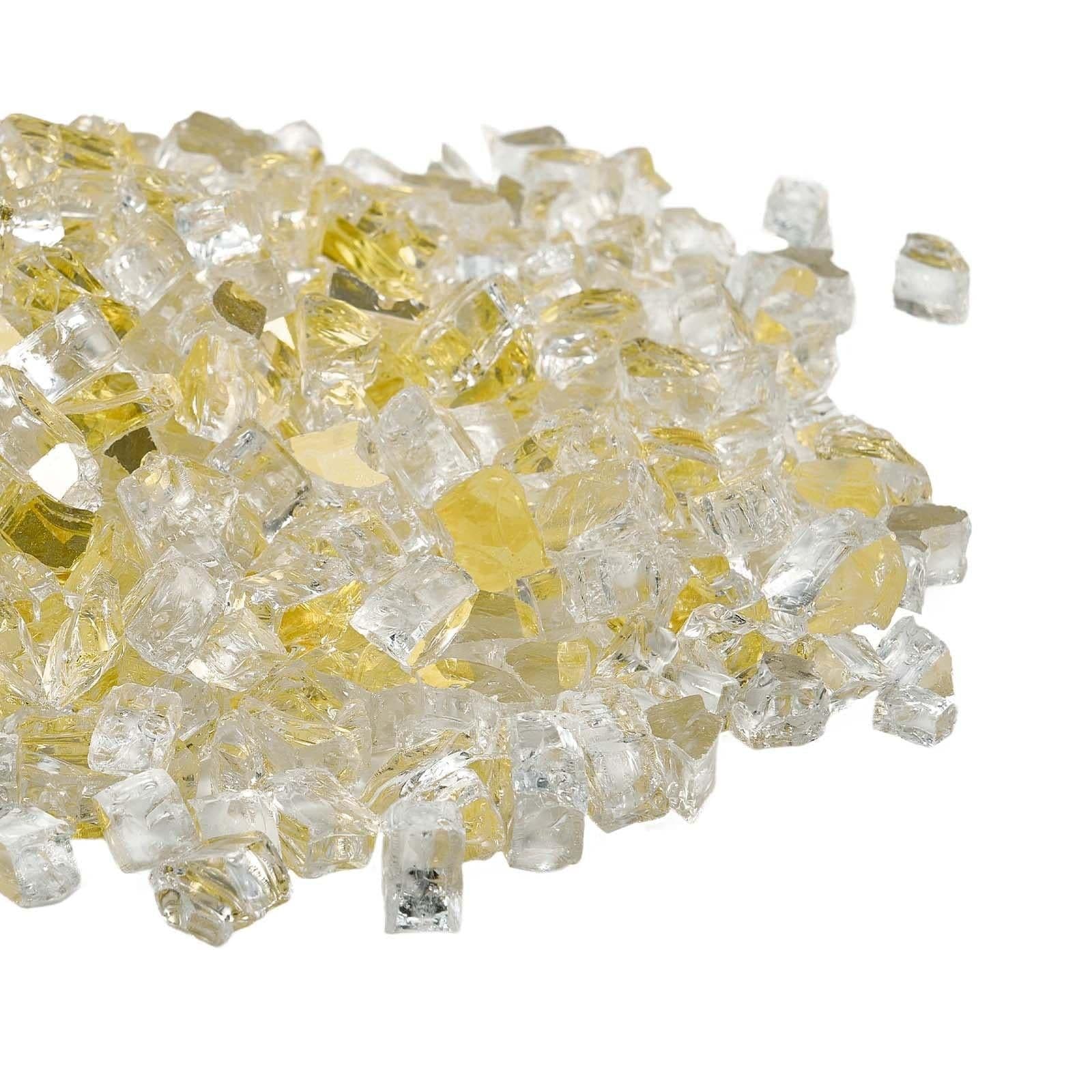 image-VEVOR Fire Glass, 10 LBS / 4.5 KG High-Temperature Resistant Fireplace Rocks, 1/2-Inch / 12.7 mm Reflective & Smokeless Firepit Glass Rock, High Luster Stone Landscaping for Fire Pit Table, Gold