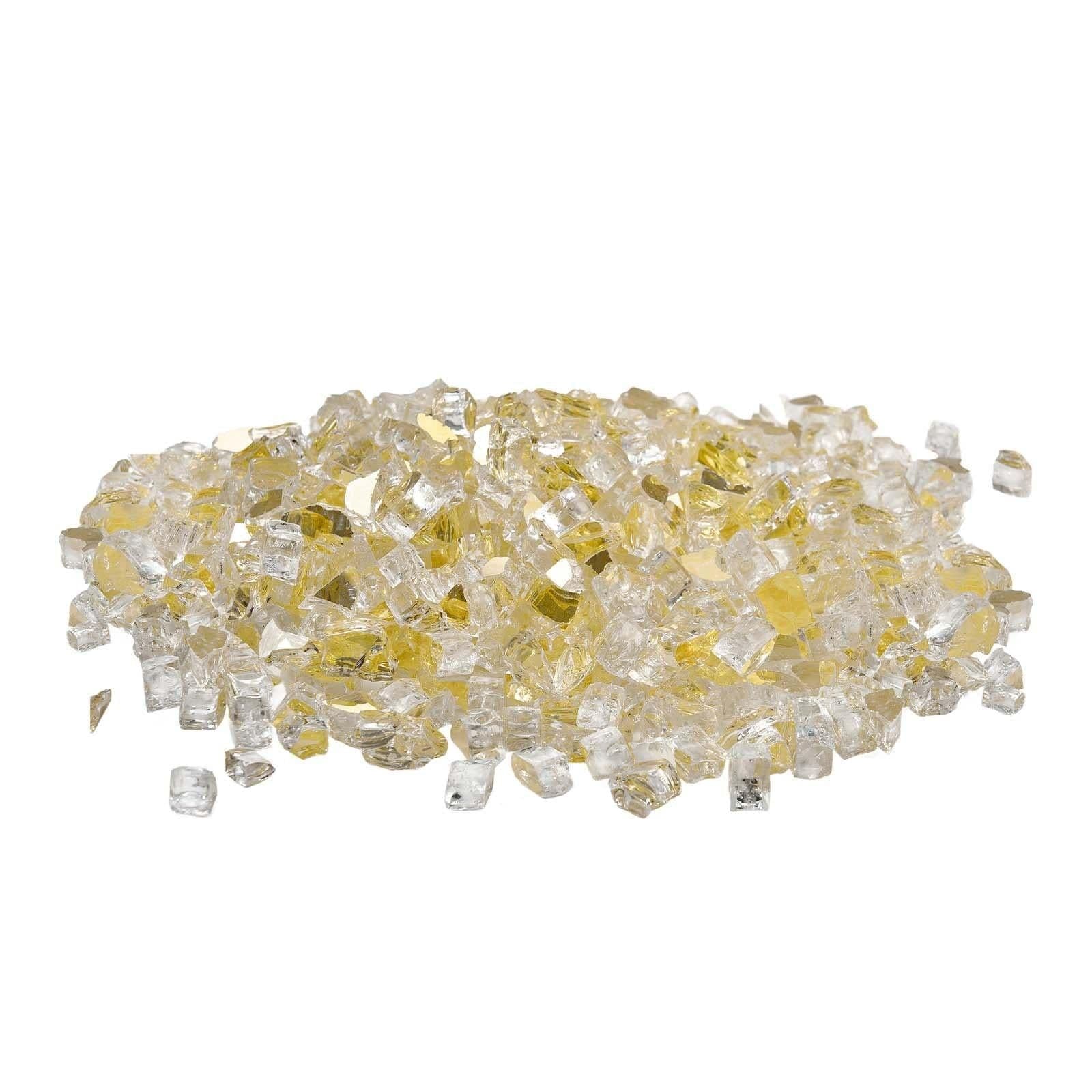 image-VEVOR Fire Glass, 10 LBS / 4.5 KG High-Temperature Resistant Fireplace Rocks, 1/2-Inch / 12.7 mm Reflective & Smokeless Firepit Glass Rock, High Luster Stone Landscaping for Fire Pit Table, Gold