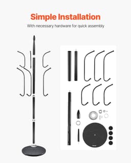 image-VEVOR Coat Rack Freestanding, Coats Tree Stand with Stable Marble Base & 6 Hooks, Free Standing Hall Coat Rack for Entryway, Bedroom, Office, Living Room, Modern Clothes Hanger for Coats, Hats, Bags