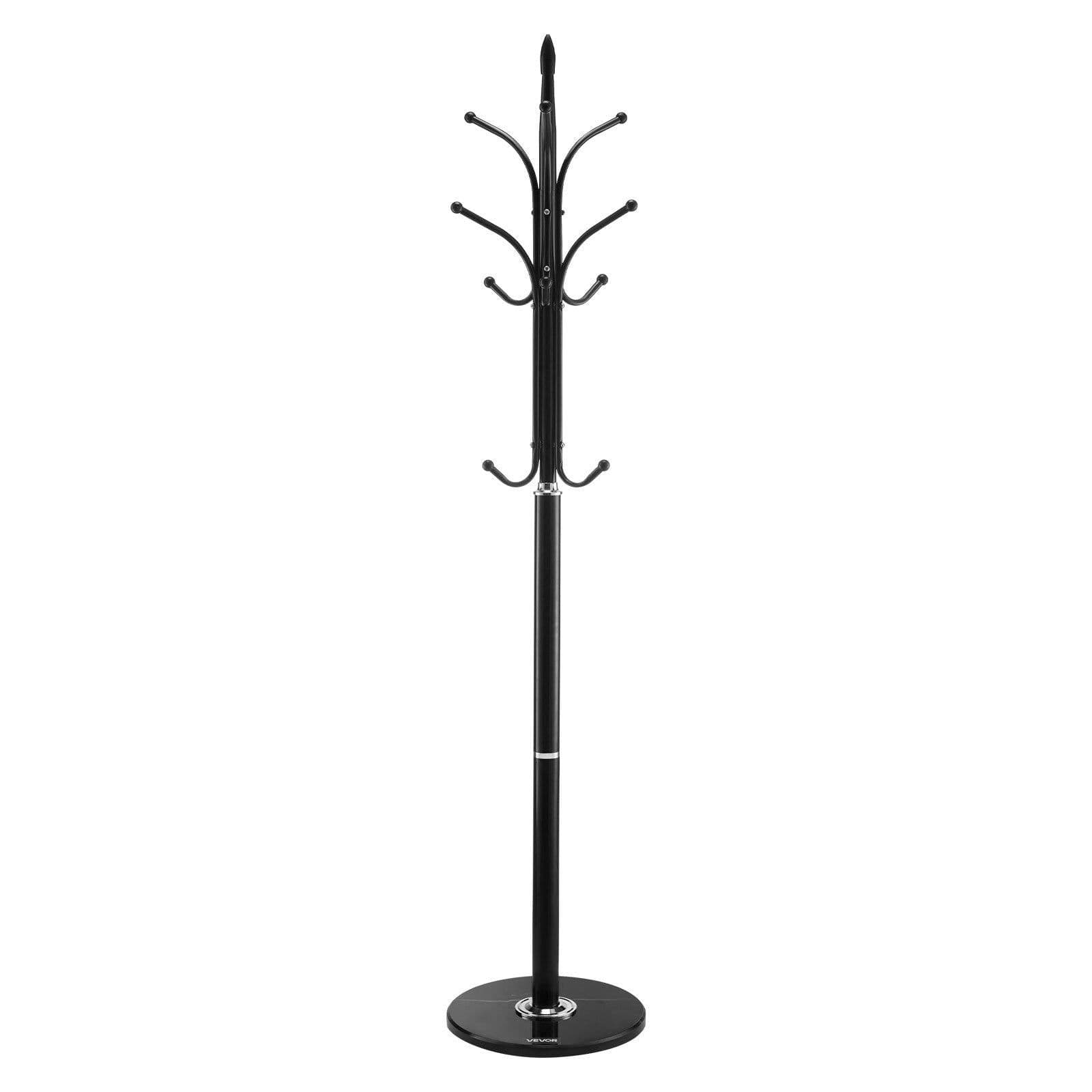 image-VEVOR Coat Rack Freestanding, Coats Tree Stand with Stable Marble Base & 6 Hooks, Free Standing Hall Coat Rack for Entryway, Bedroom, Office, Living Room, Modern Clothes Hanger for Coats, Hats, Bags
