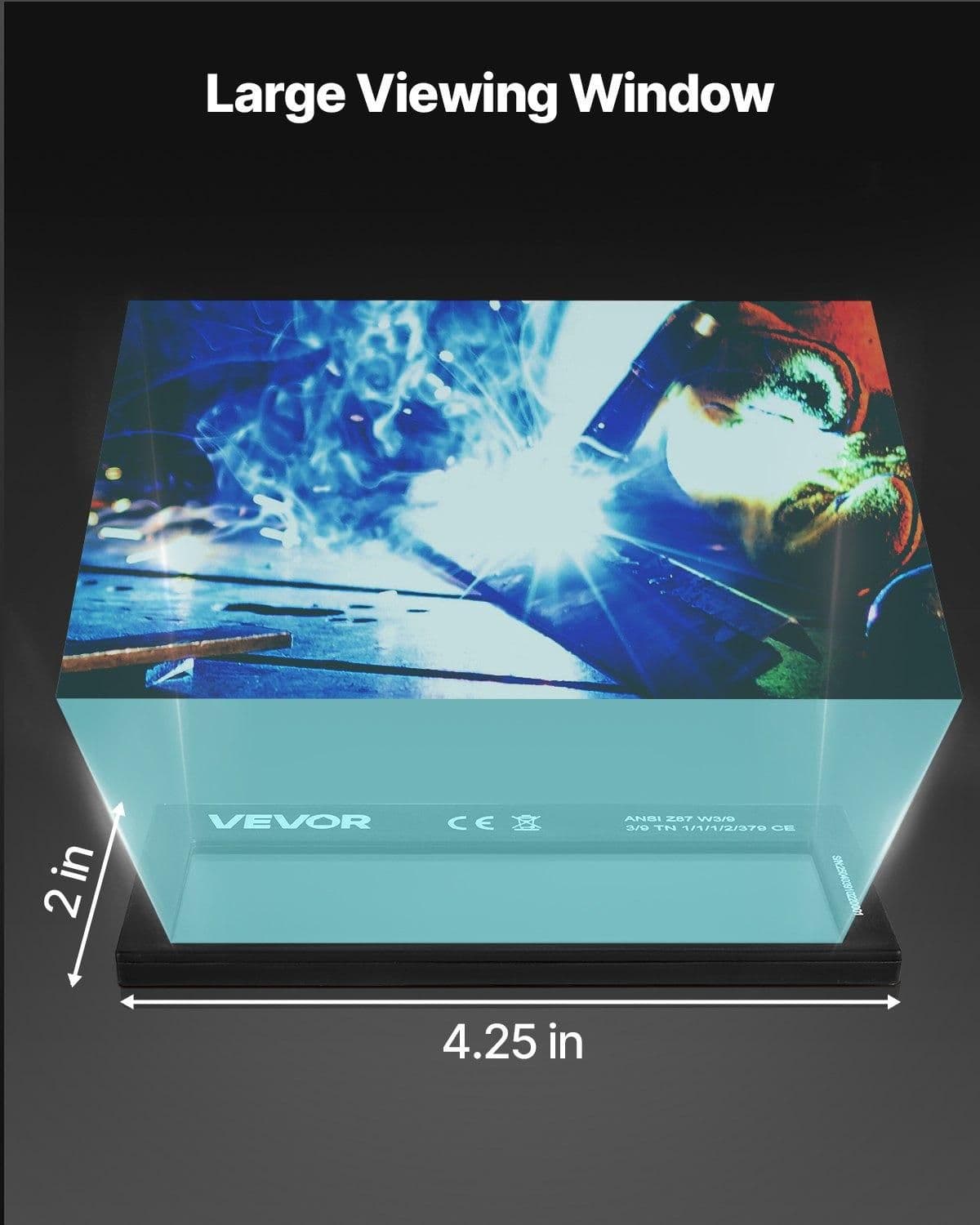 image-VEVOR Auto Darkening Welding Lens 4.25" x 2", Shade 10 True Color Welding Lens with Dual Arc Sensors & Gold Coating, Compatible with Most Welding Helmets for TIG, MIG, MMA, ARC Applications