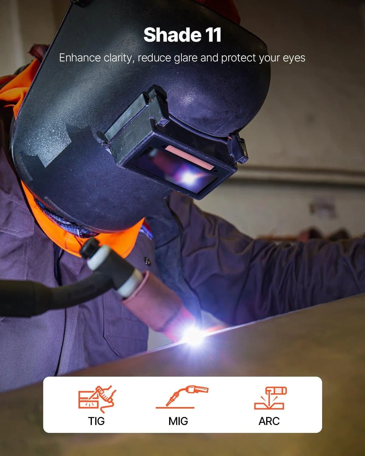 image-VEVOR Auto Darkening Welding Lens 4.25" x 2", Shade 11 True Color Welding Lens with Dual Arc Sensors & Gold Coating, Compatible with Most Welding Helmets for TIG, MIG, MMA, ARC Applications