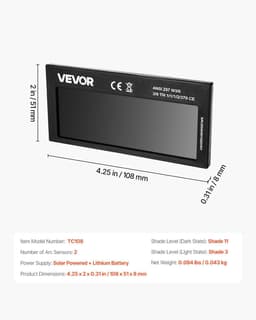 image-VEVOR Auto Darkening Welding Lens 4.25" x 2", Shade 11 True Color Welding Lens with Dual Arc Sensors & Gold Coating, Compatible with Most Welding Helmets for TIG, MIG, MMA, ARC Applications