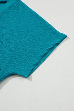 image-Blue Sapphire Crinkled V Neck T-shirt - Women's Fashion