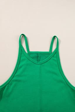 image-Pink Sleeveless V Neck Jersey Romper with Pockets