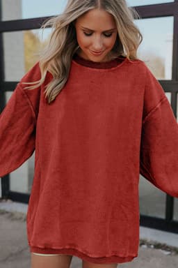 image-Strawberry Pink Ribbed Corded Oversized Sweatshirt