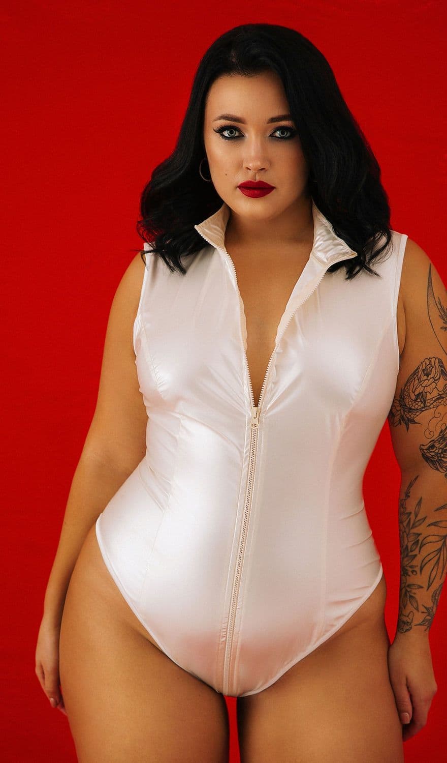 image-Latex Catsuit White White High Waist Latex Bodysuit for Rubber Women's