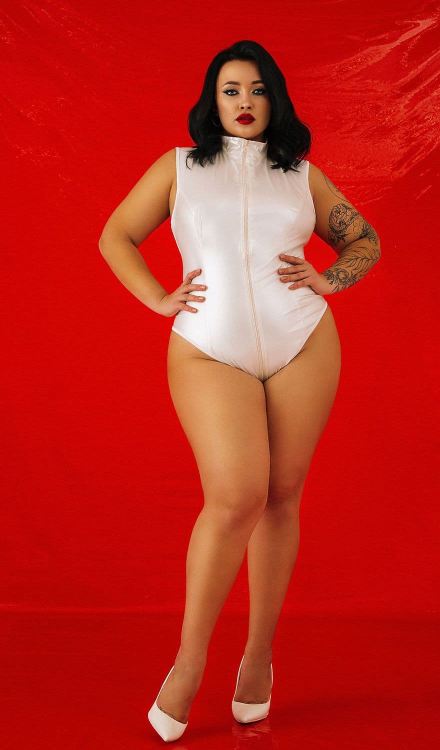 image-Latex Catsuit White White High Waist Latex Bodysuit for Rubber Women's