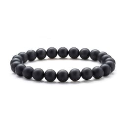 image-Natural Stone Beads Black Lava Rock Stone White Stretch Charm Strand Bracelet