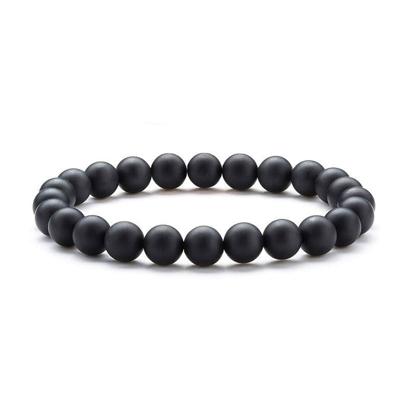 image-Natural Stone Beads Black Lava Rock Stone White Stretch Charm Strand Bracelet